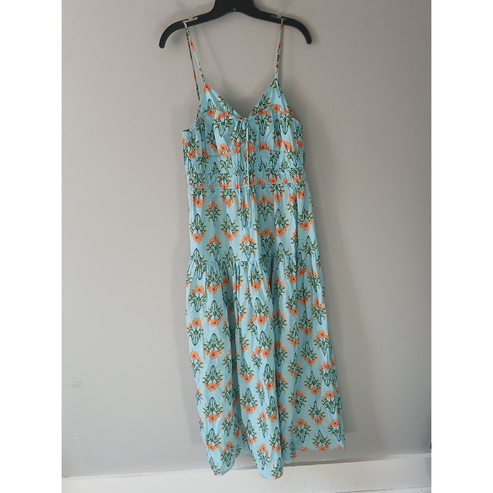 Moon River Light Aqua Floral Maxi Dress with Orange Accents